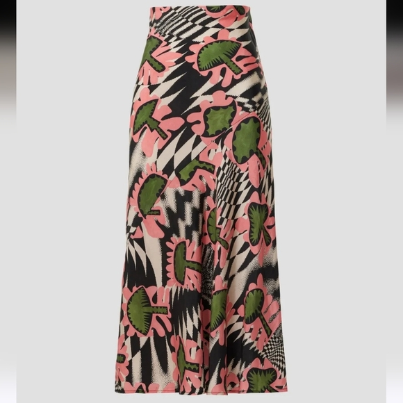 UNTITLED IN MOTION Lelaki Midi Skirt Boho Mushroom Print. Pink/green Multi. SM - Picture 9 of 16